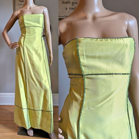 Vintage Y2K Jessica McClintock Gown Green Maxi Dress Strapless Rhinestone Size 8 - Picture 1 of 11